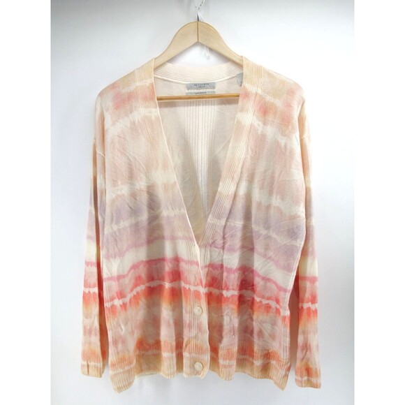AllSaints Marea Tie Dye Merino Wool Cardigan in Rainbow Pink Women's‎ Medium - Picture 1 of 9